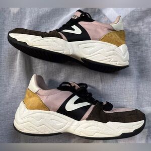 Tretorn LEXIE 3 Women's 7 Athletic Shoes Lace Up Sneakers Pink/ Yellow/ Brown